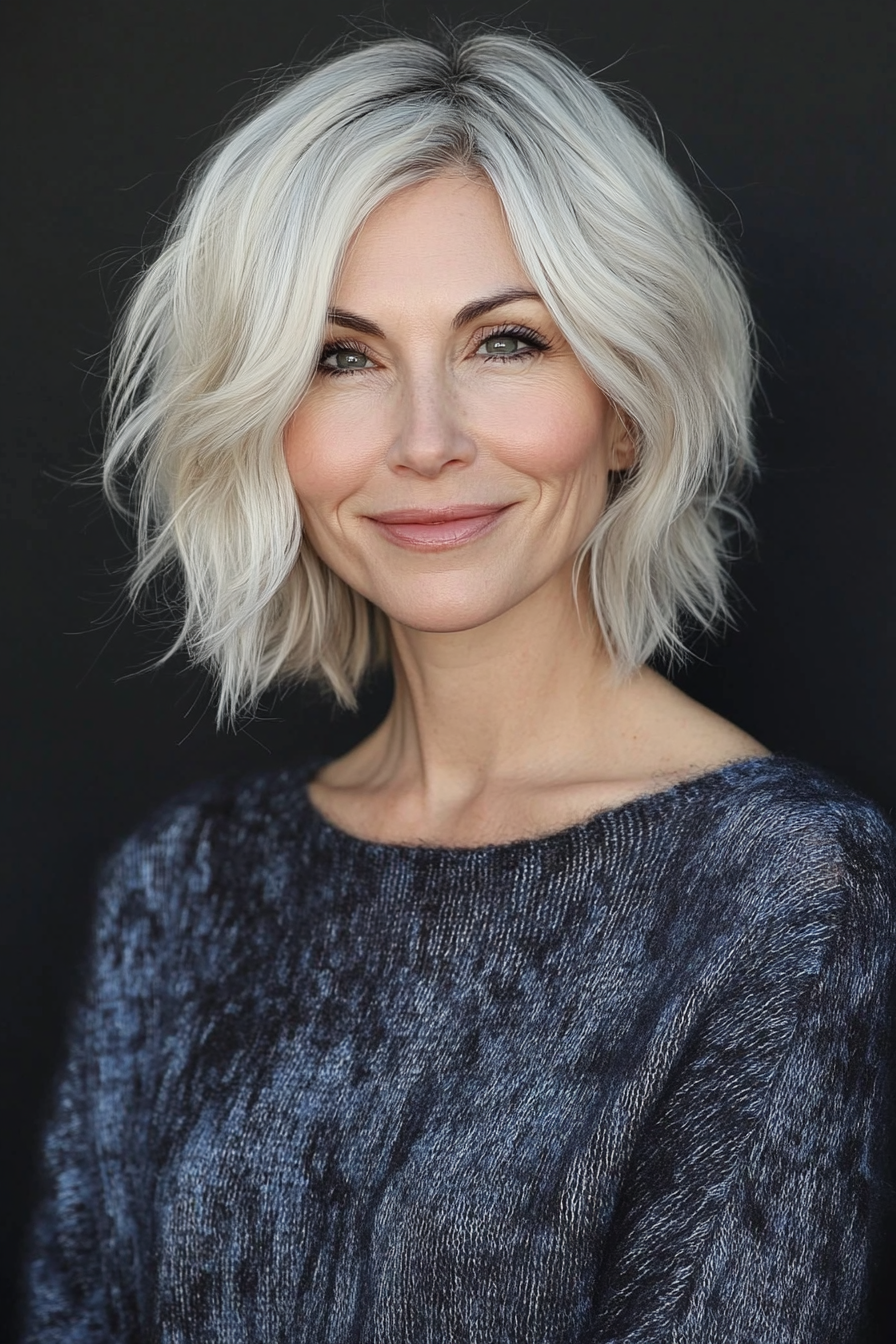 11. Shaggy Bob with Icy Blonde Highlights (Bob Hairstyles For Women Over 40) - Bob Hairstyles For Women Over 40