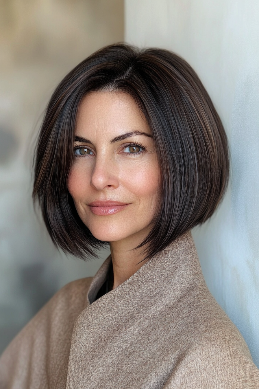 11. Side-Parted Sleek Bob in Dark Chocolate (Hip Hairstyles For Women Over 50) - Hip Hairstyles For Women Over 50