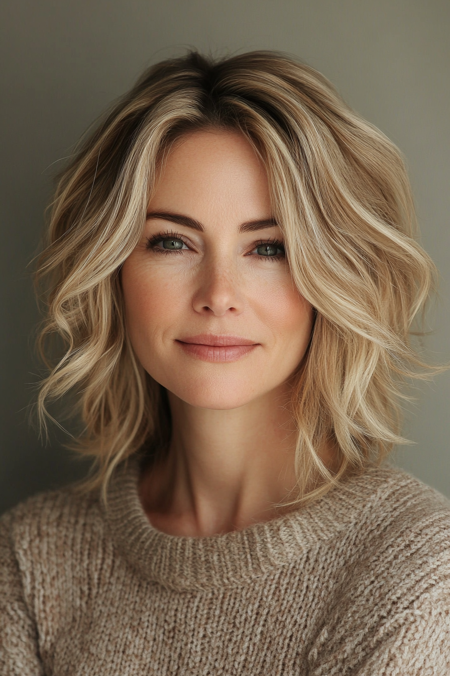 12. Curved Bob with Golden Blonde Streaks (Bob Hairstyles For Women Over 40) - Bob Hairstyles For Women Over 40