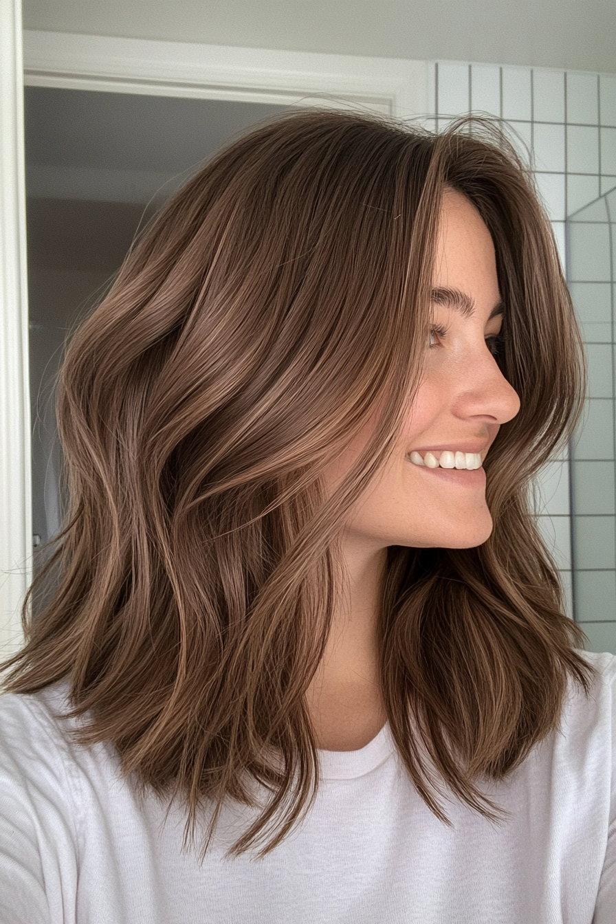 12. Piecey Layers with Cool Brown (Medium Length Layered Haircuts) - Medium Length Layered Haircuts