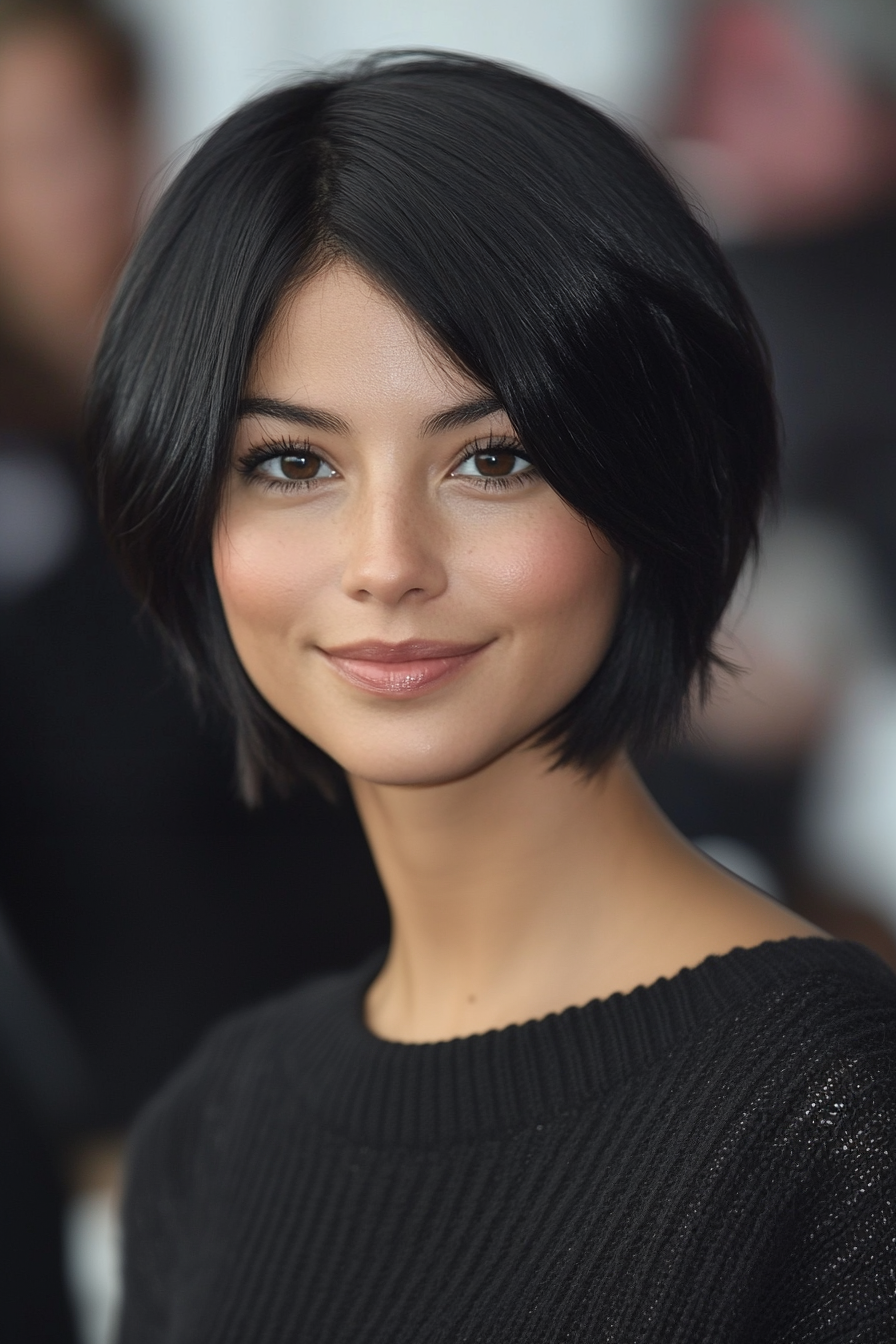 12. Sleek Jet Black Pixie Bob (Pixie Bob Haircut Ideas) - Pixie Bob Haircut Ideas