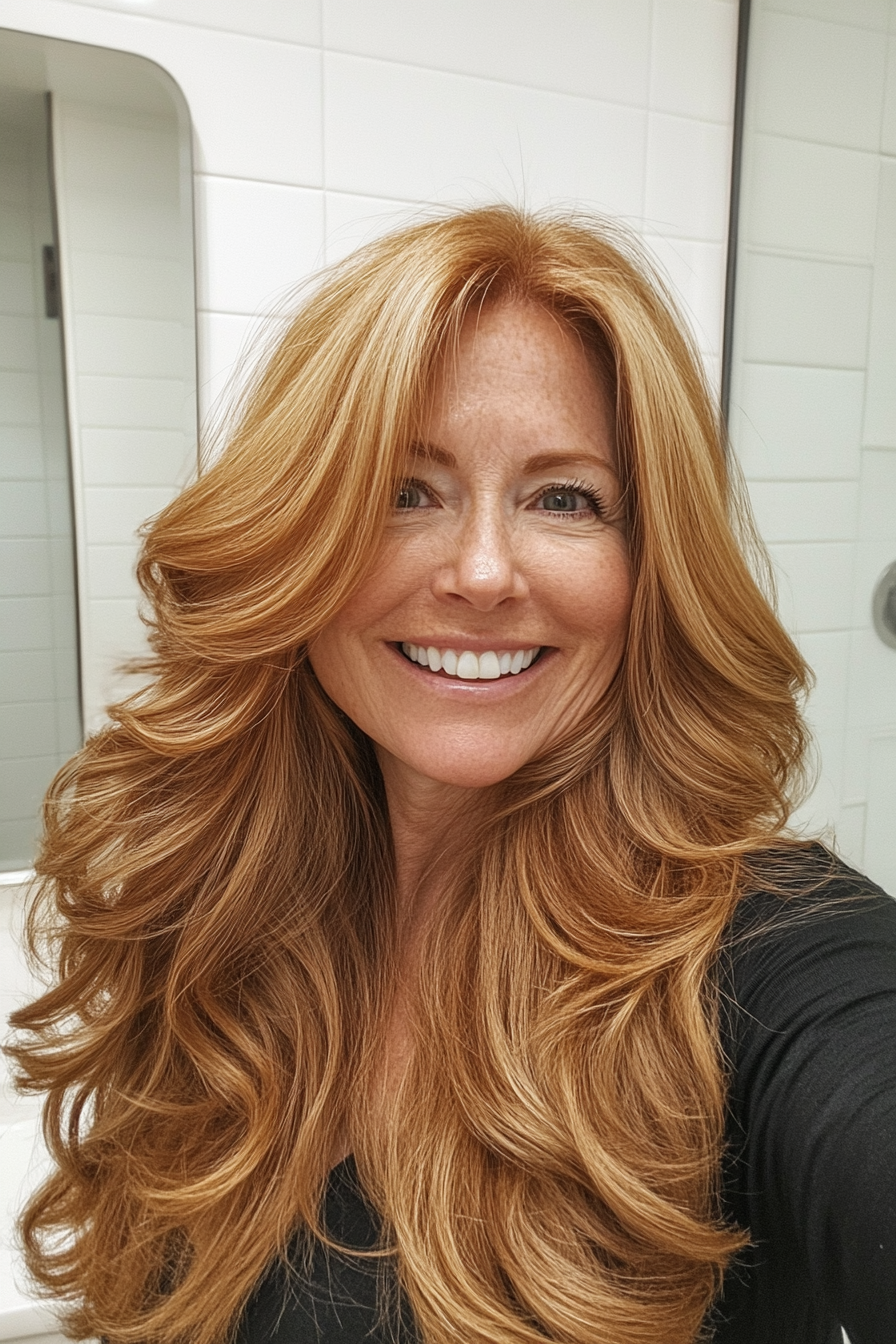 13. Golden Chestnut Waves (Long Haircuts For Women Over 50) - Long Haircuts For Women Over 50