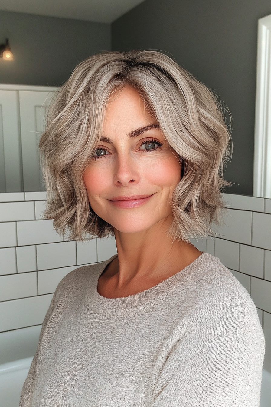 13. Wavy Bob with Natural Dark Blonde (Short Sassy Haircuts For Older Women) - Short Sassy Haircuts For Older Women