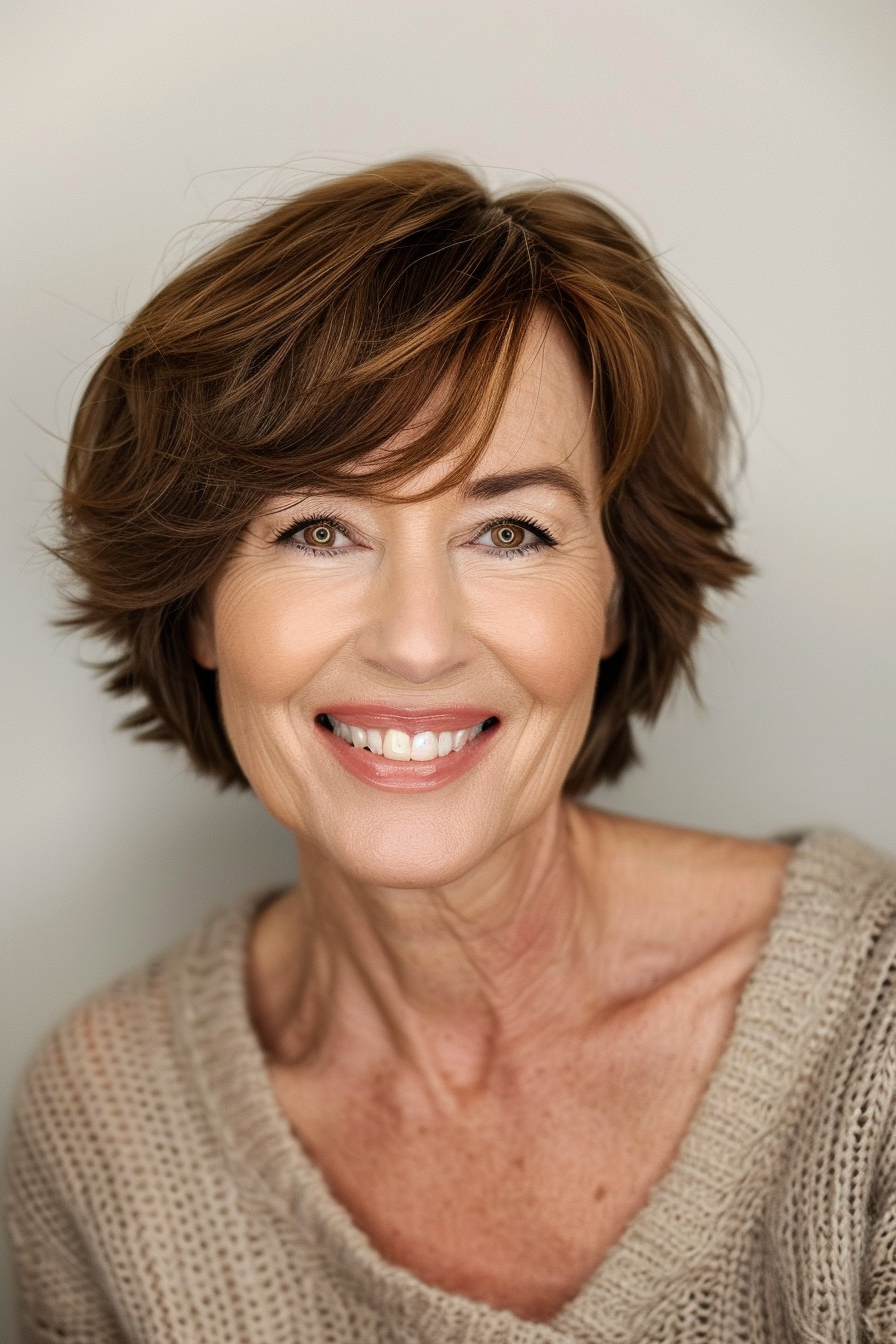 14. Sophisticated Straight Bob for Thin Hair in Classic Brown - Short Hairstyles For Women Over 60 With Fine Hair