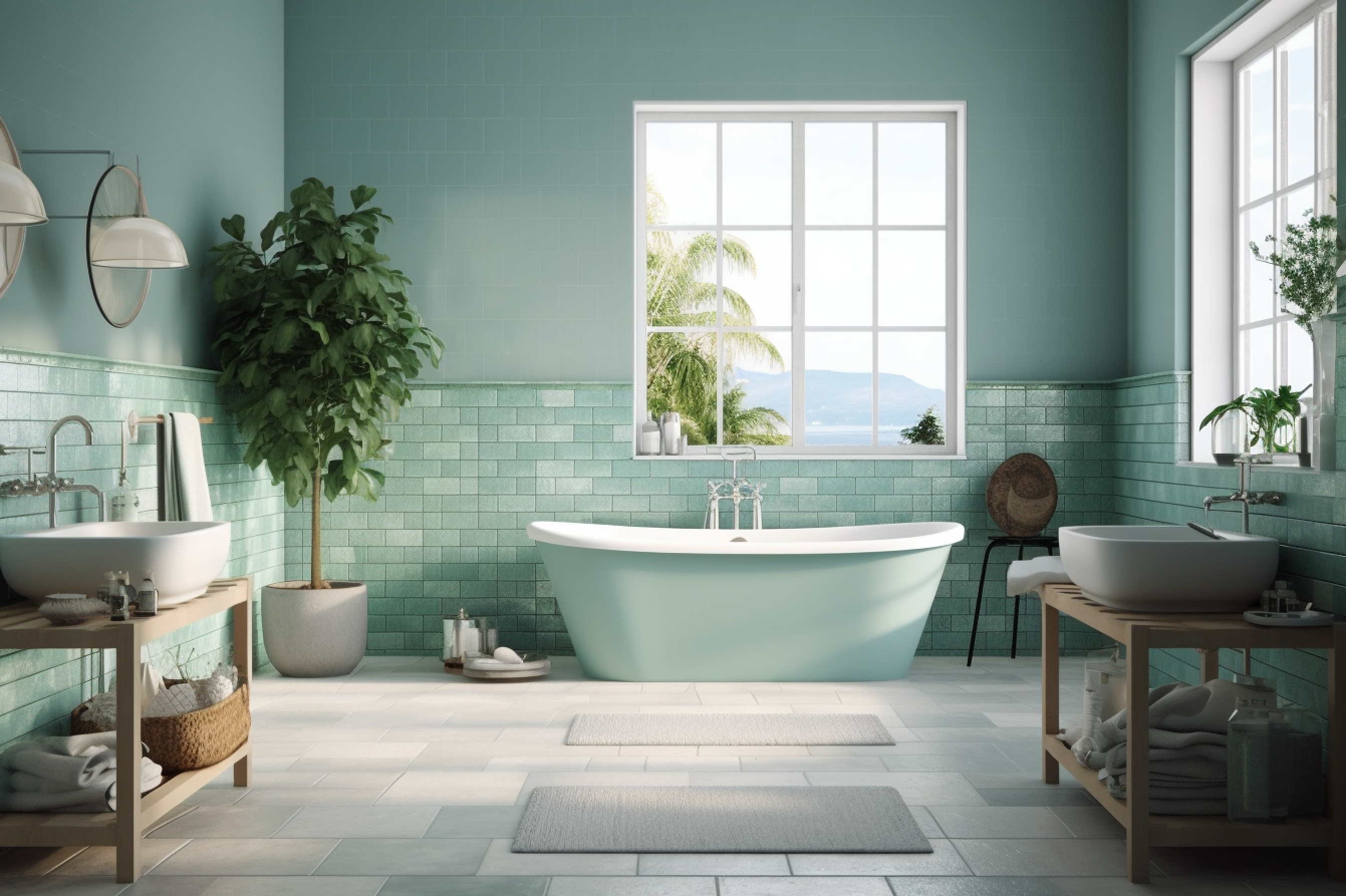 15. Green and Blue Oceanic Scheme. A bathroom that's more like a serene ocean getaway.