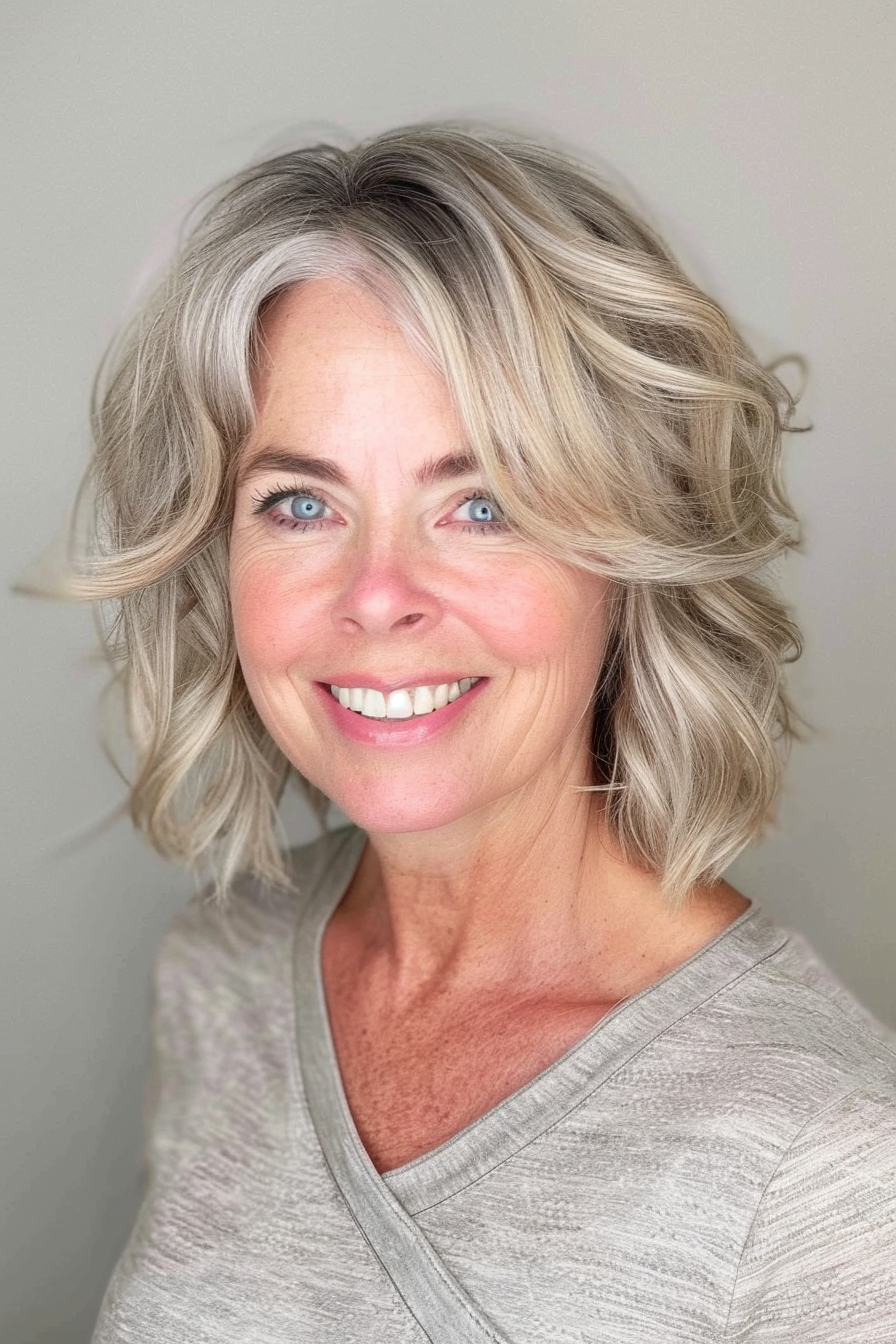 15. Medium Length Bob with Beachy Waves in Sun-Kissed Blonde - Short Hairstyles For Women Over 60 With Fine Hair