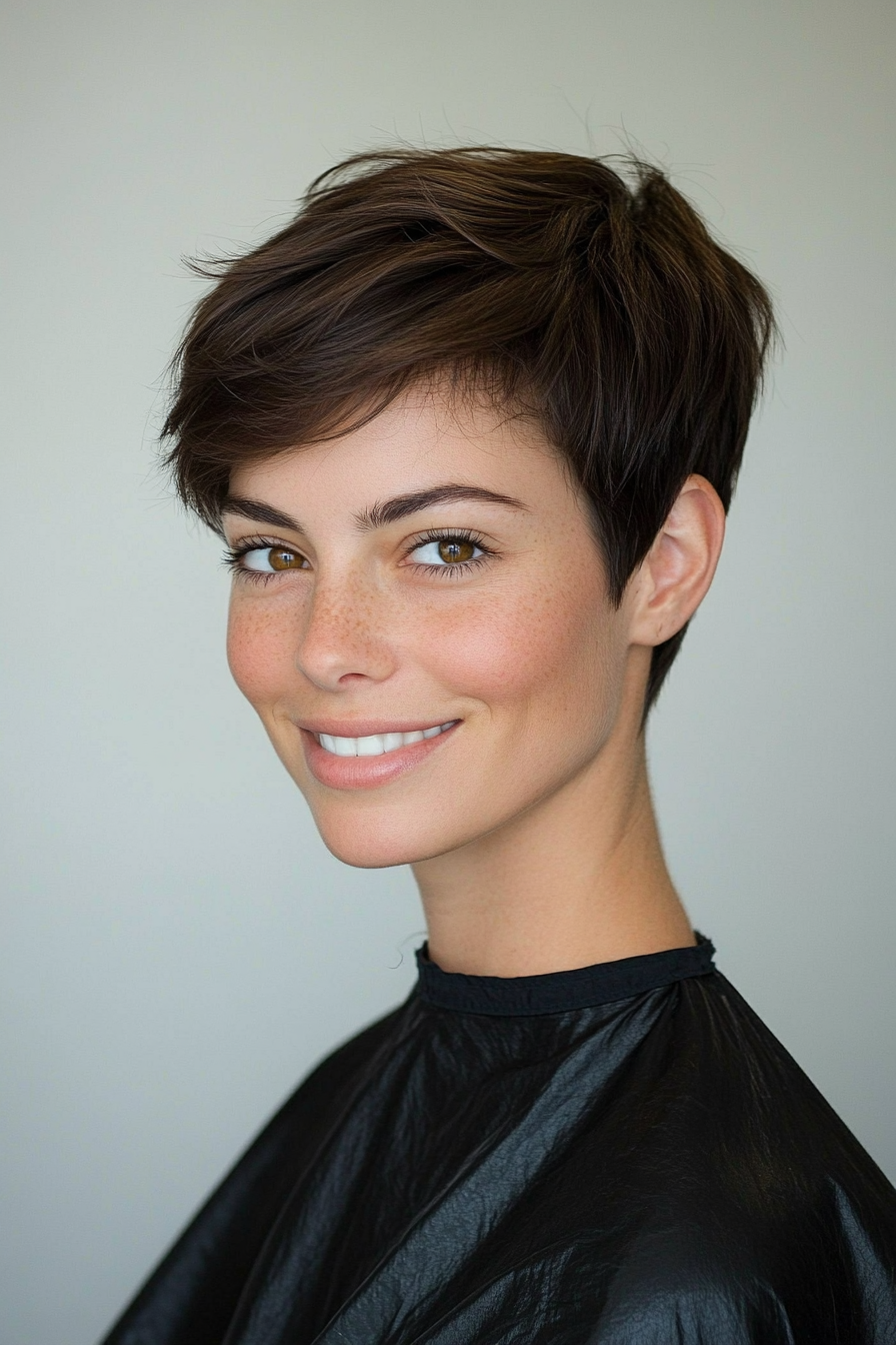 15. Sleek Micro Pixie in Deep Brunette (Short Pixie Haircuts For Fine Thinning Hair) - Short Pixie Haircuts For Fine Thinning Hair