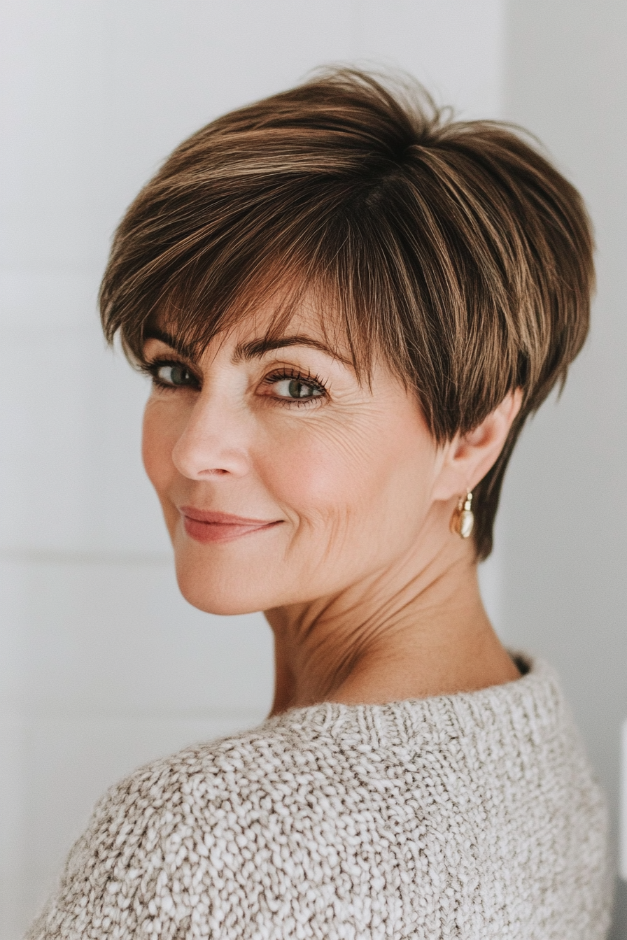 16. Curly Bob with Side Bangs in Soft Cinnamon (Bob Hairstyles For Older Women) - Short Hairstyles For Older Women With Thin Hair