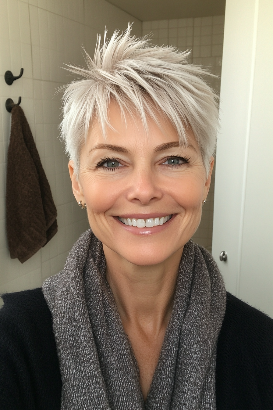 16. Icy Blonde Layered Crop (Short Spiky Hairstyles For Older Women) - Short Spiky Hairstyles For Older Women