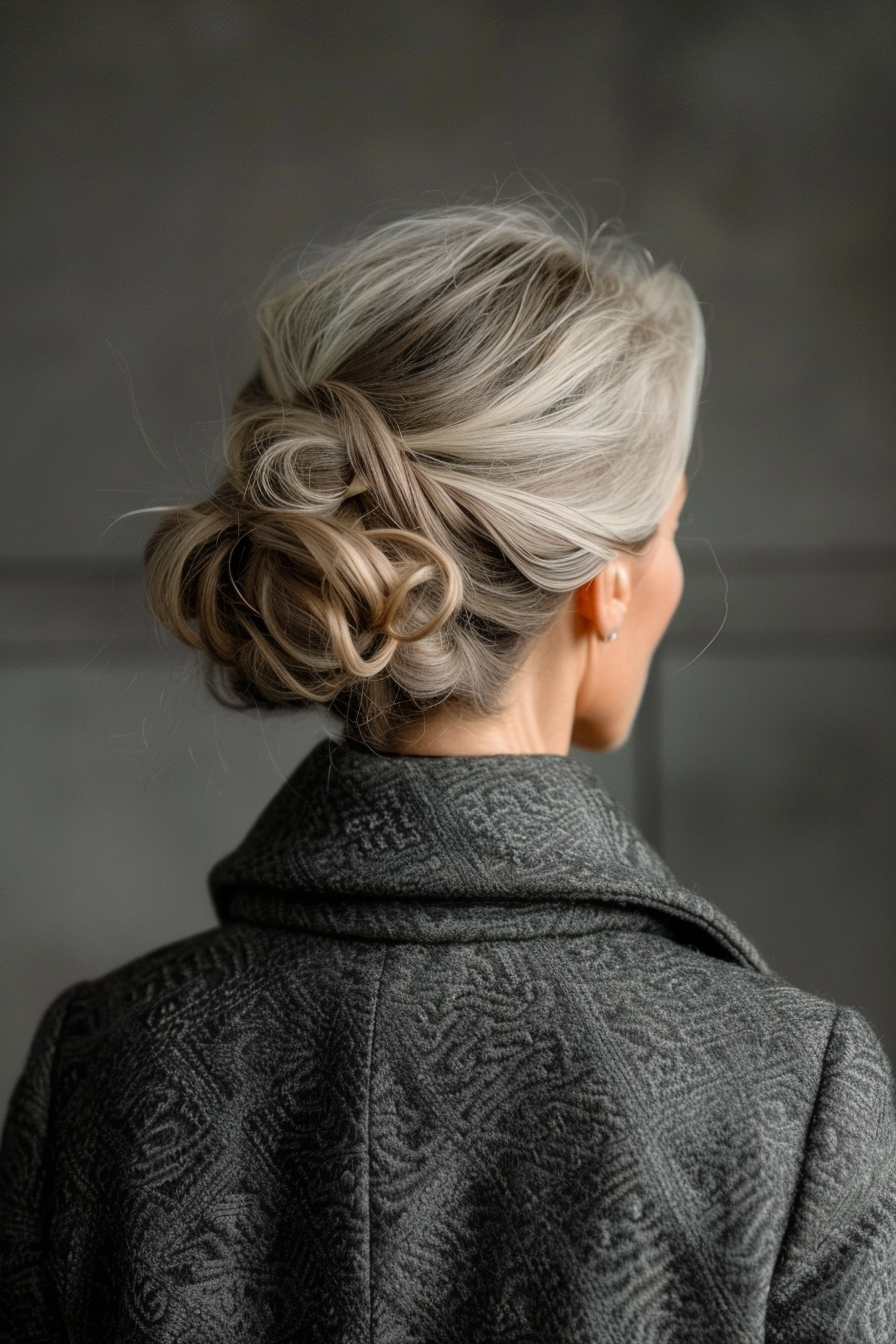 16. Loose Chignon with Soft Curls - Long Hairstyles For Women Over 60 - Long Hairstyles For Women Over 60