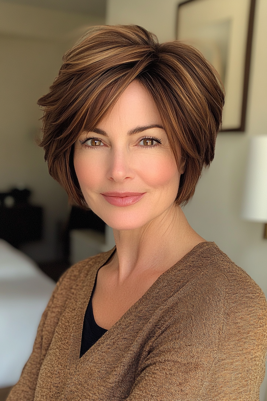 16. Modern Pageboy in Deep Chestnut (Short Sassy Haircuts For Older Women) - Short Sassy Haircuts For Older Women