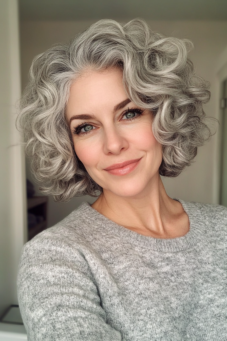 16. Short Layered Curls in Ash Gray (Curly Haircuts For Older Women) - Curly Haircuts For Older Women