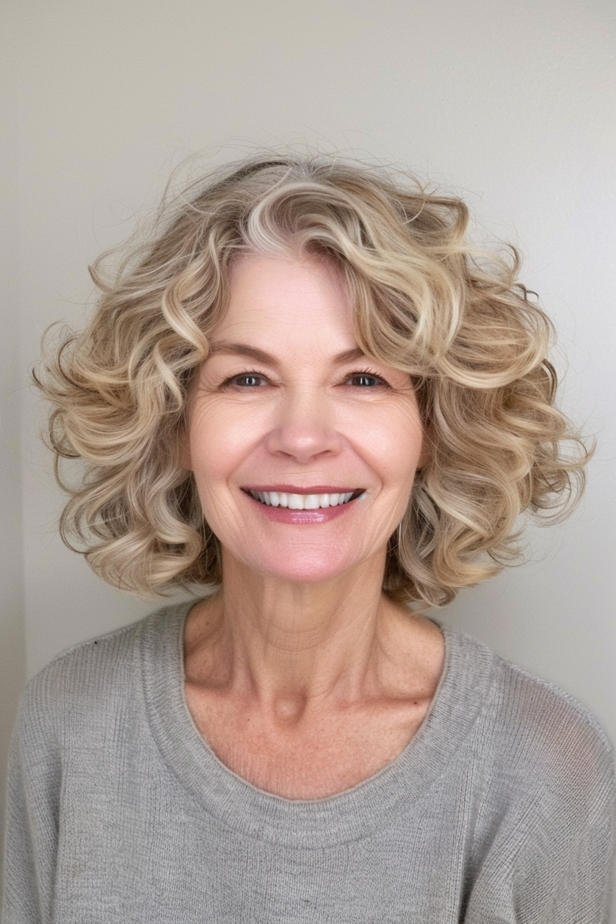 17. Playful Curly Bob for Seniors with Caramel Highlights - Short Hairstyles For Women Over 60 With Fine Hair