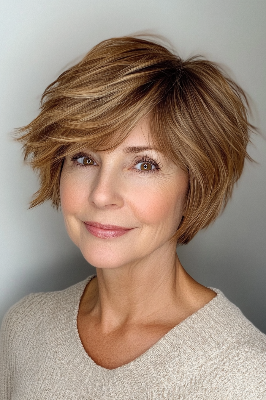 17. Short Shag in Golden Brown (Short Hairstyles For Women Over 60 With Fine Hair) - Short Hairstyles For Women Over 60 With Fine Hair