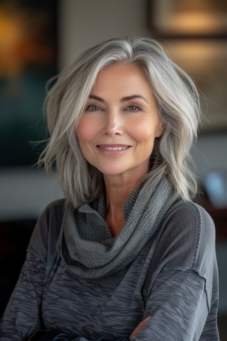 18. Natural Gray Layered Bob - Short Hairstyles For Women Over 60