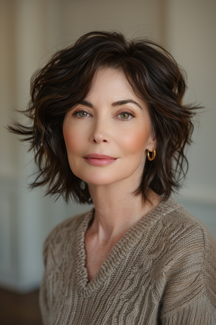 18. Short Layered Bob in Rich Chocolate Brown - Short Hairstyles For Women Over 60 With Fine Hair