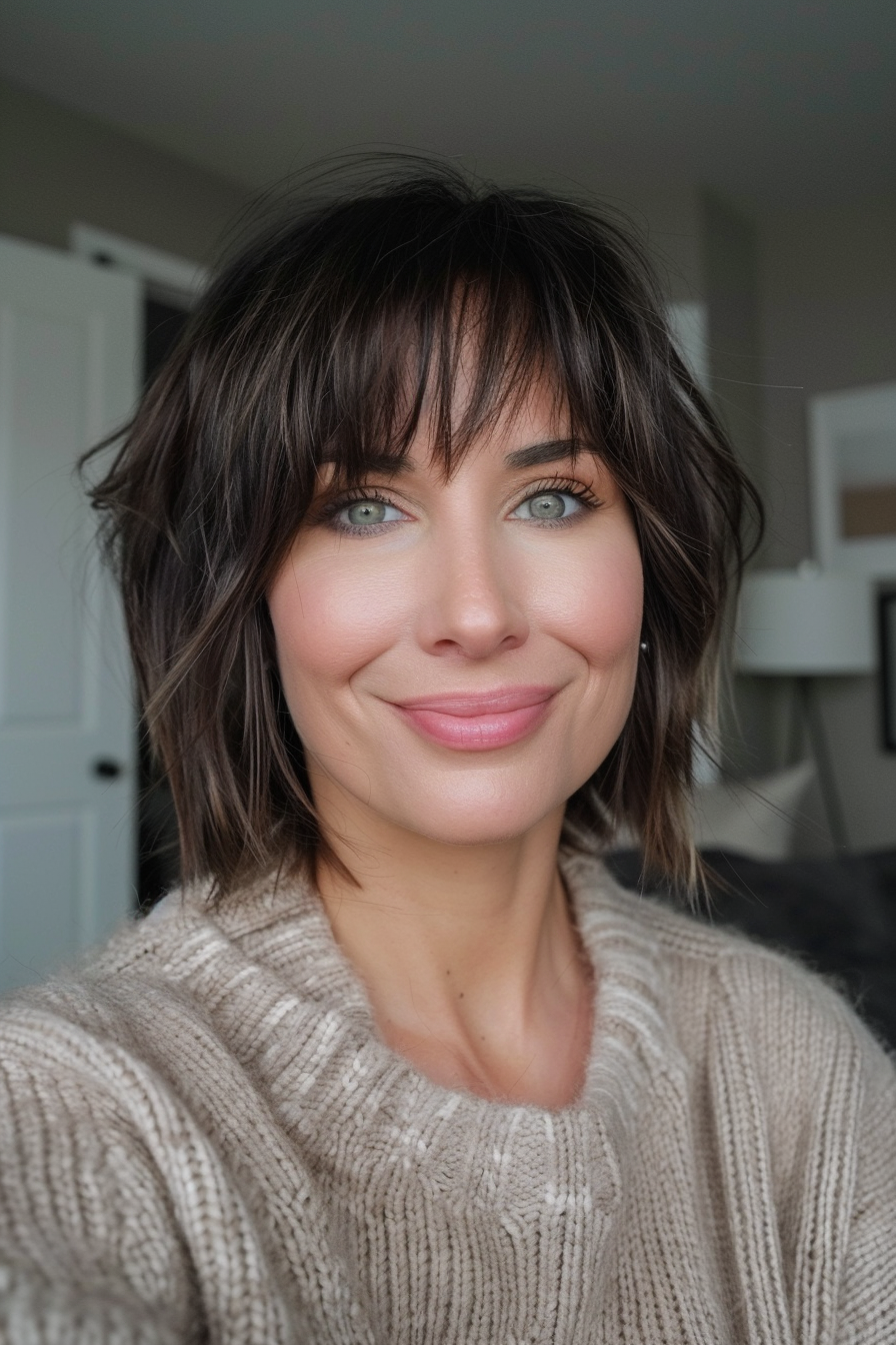 18. Short to Medium Cut with Wispy Bangs - Medium-Length Hairstyles For Women Over 40 - Medium-Length Hairstyles For Women Over 40