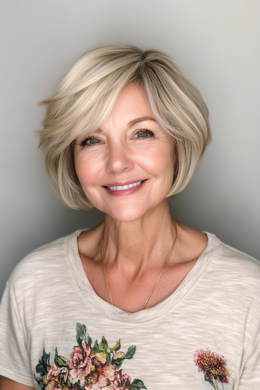19. Honey Blonde Short Bob with Layers (Short Hairstyles For Older Women With Fine Hair) - Short Hairstyles For Older Women With Fine Hair