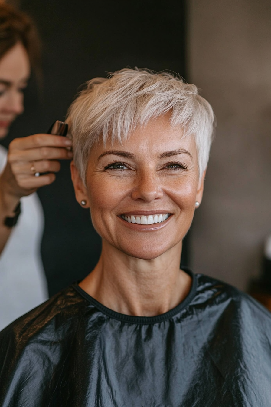 19. Long Ash Blonde Pixie with Side-Part for Fine Hair (Pixie Hairstyles For Older Women) - Pixie Hairstyles For Older Women