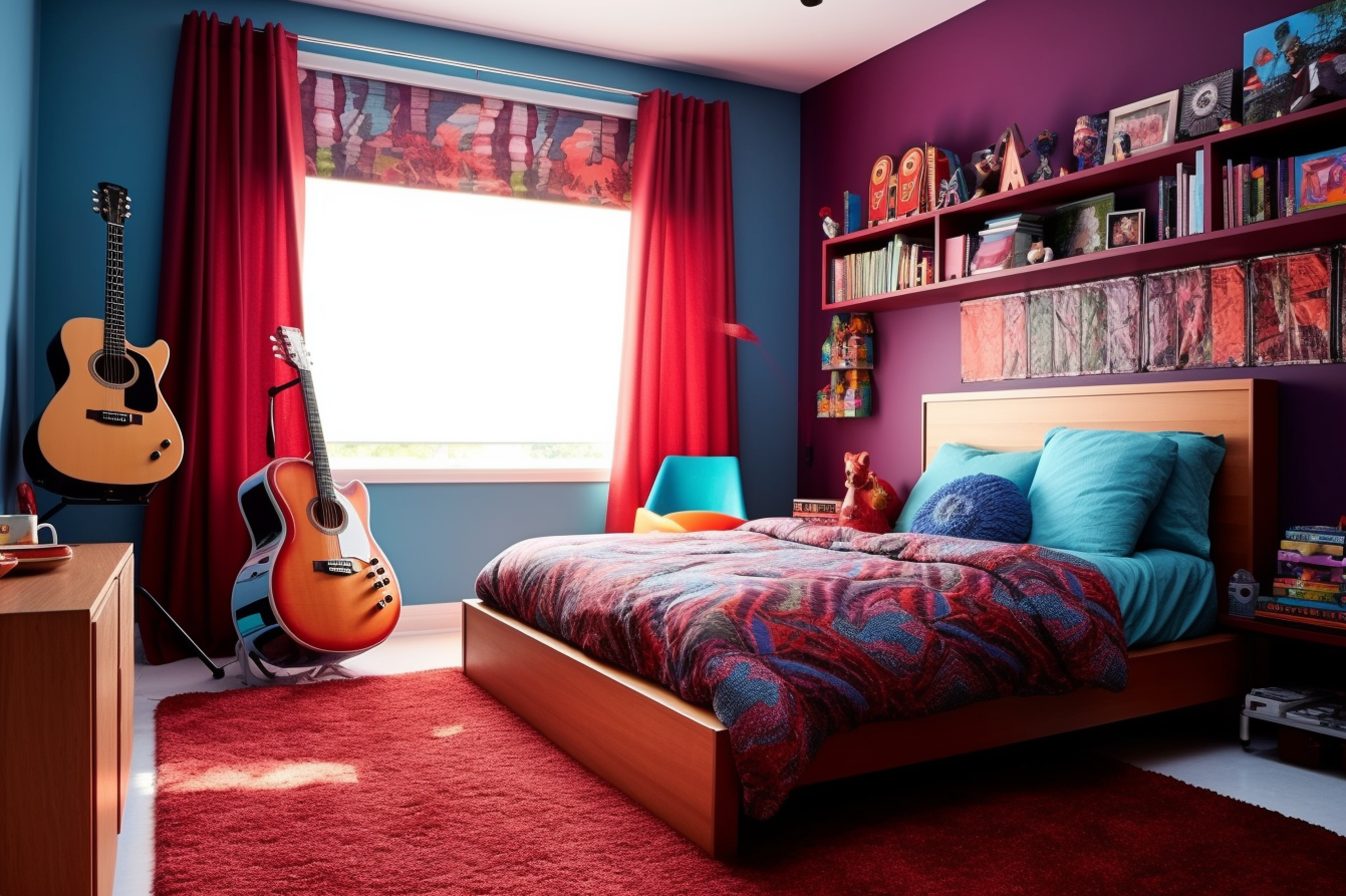 19. Red Blue Purple Color Scheme - Funky Teen Bedroom