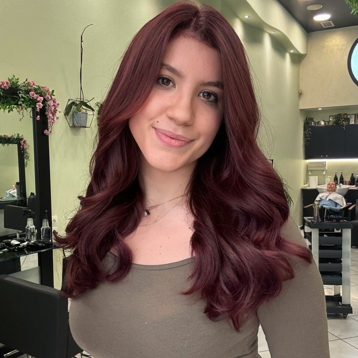 19. Romantic Deep Red Waves with Center Part (Deep Red Hair Color)