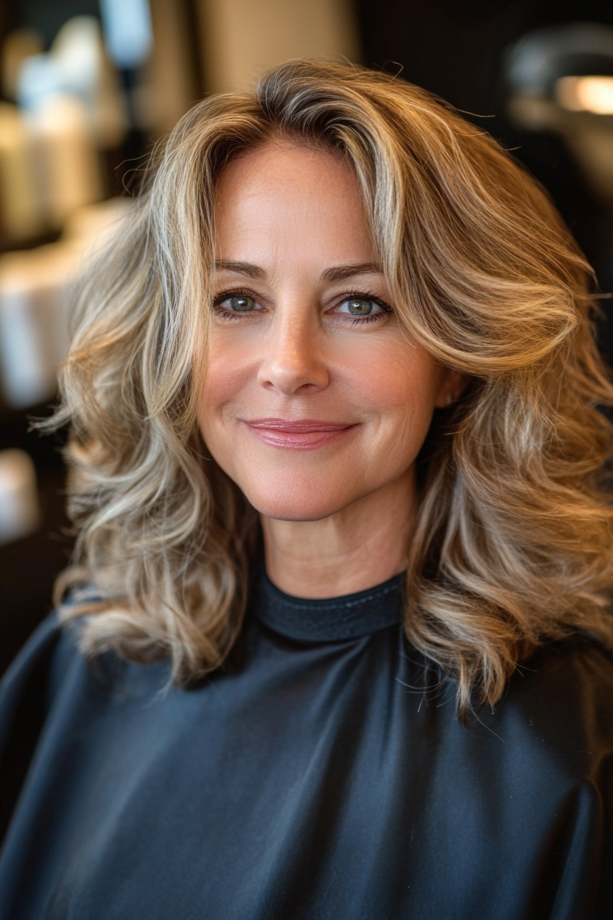 19. Soft Curls with Honey Blonde Highlights (Modern Hairstyles For Women Over 50) - Modern Hairstyles For Women Over 50