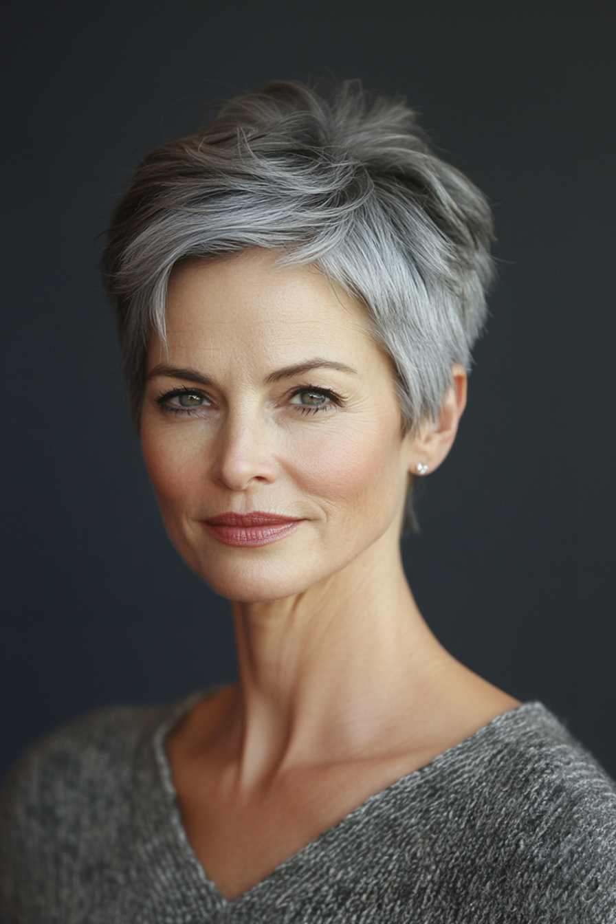 2. Classic Pixie with Steel Gray Finish (Hairstyles For Older Women With Gray Hair) - Hairstyles For Older Women With Gray Hair