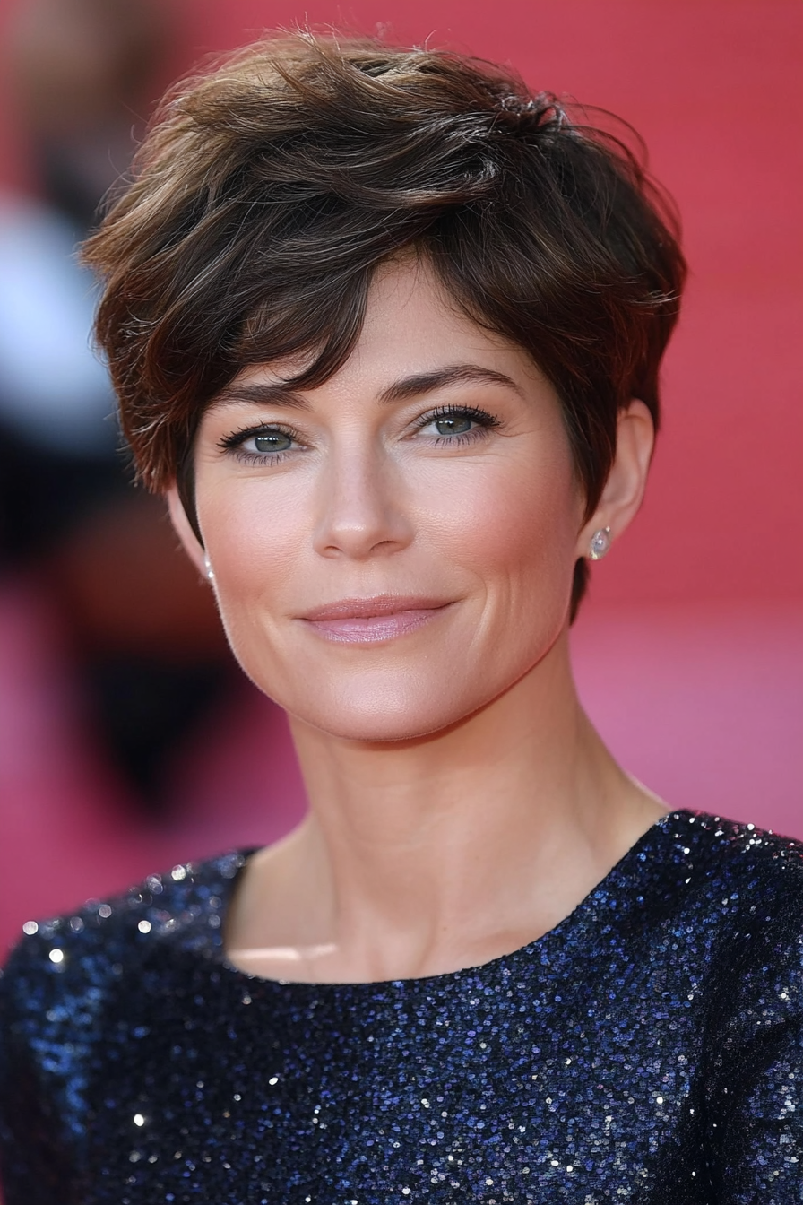 20. Boyish Pixie with Deep Brunette (Pixie Hairstyles For Women Over 40) - Pixie Hairstyles For Women Over 40