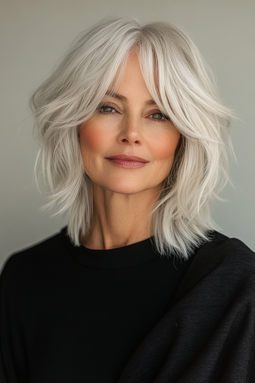 20. Choppy Bob with Icy White (Haircuts For Older Women Over 60 With Bangs) - Haircuts For Older Women Over 60 With Bangs