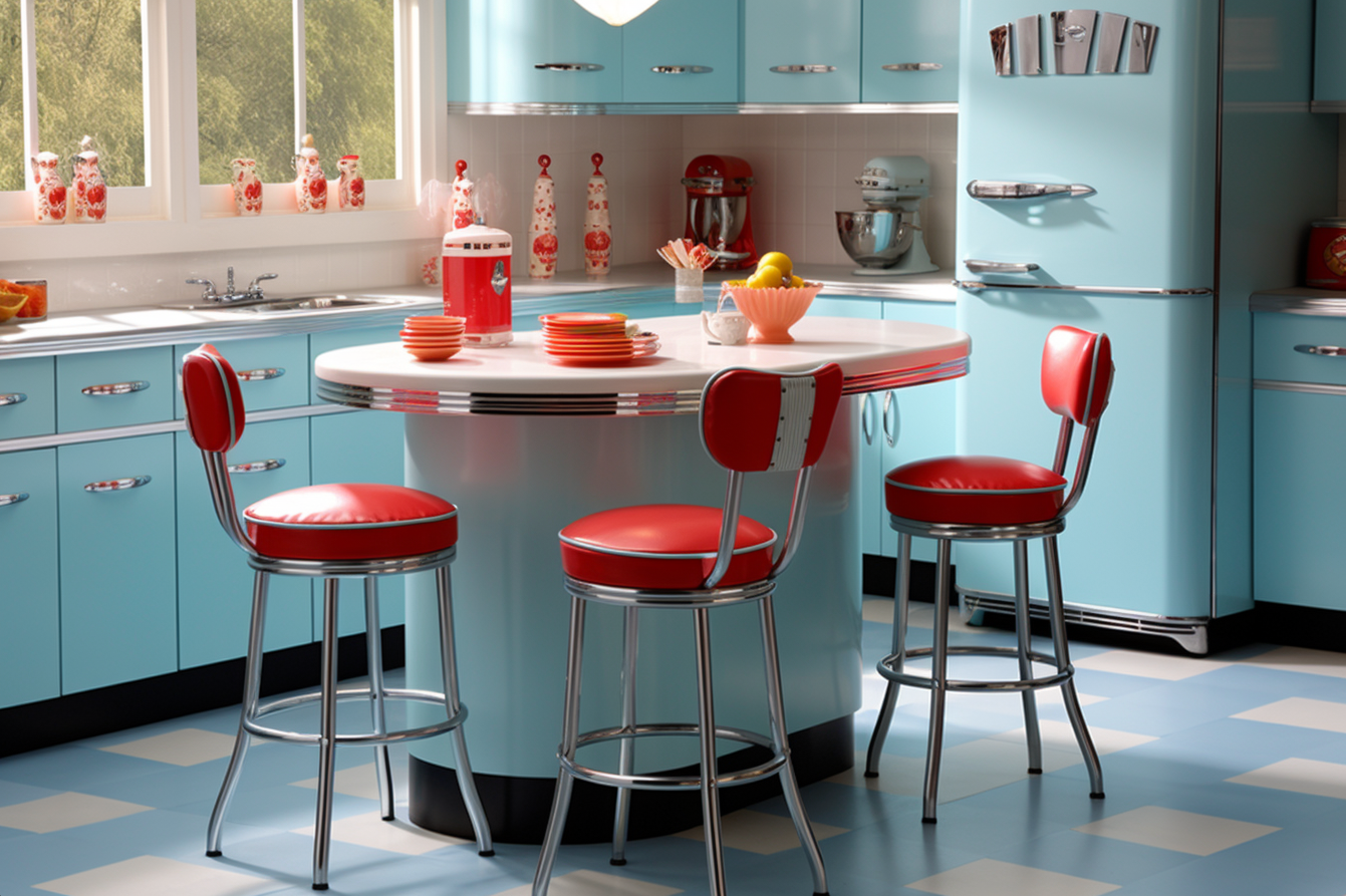 20. Light Blue and Red Color Scheme - Retro Kitchen