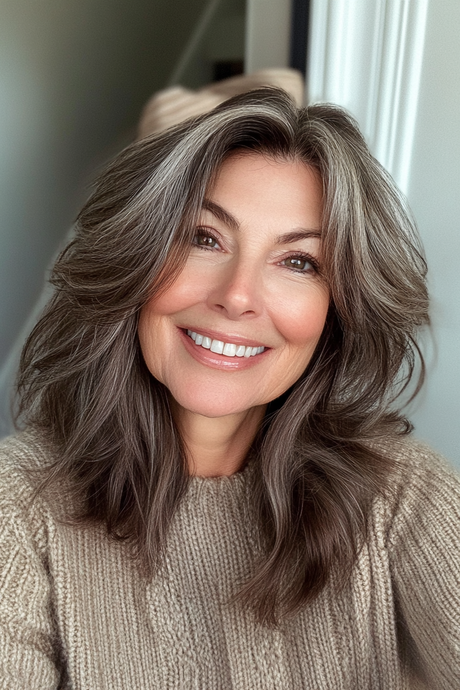 20. Medium-Length Layers in Soft Mocha (Hairstyles For Older Women With Thick Hair) - Hairstyles For Older Women With Thick Hair