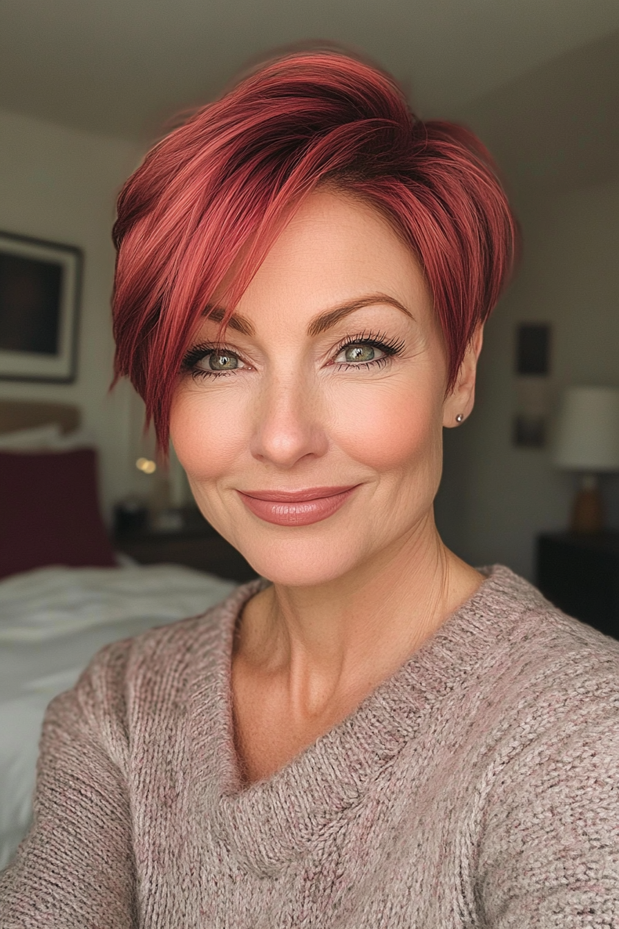 20. Tight Crop with Burgundy Tint (Short Hairstyles For Older Women) - Short Hairstyles For Older Women
