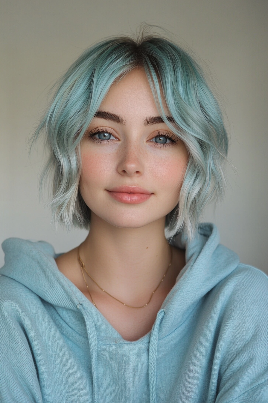 21. Icy Blue Pixie Bob with Fringe (Pixie Bob Haircut Ideas) - Pixie Bob Haircut Ideas