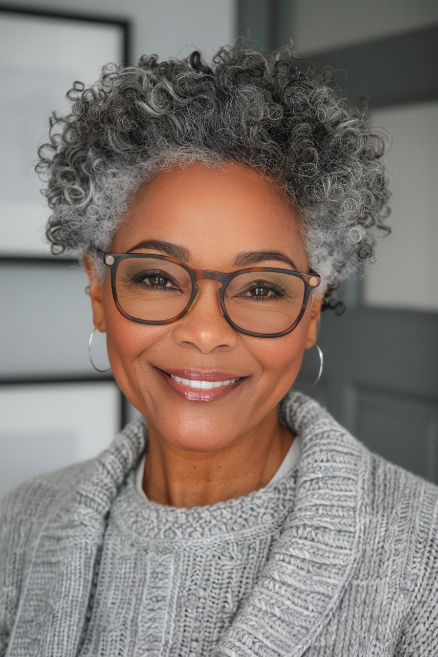 21. Short Afro - Short Hairstyles For Women Over 50 With Glasses