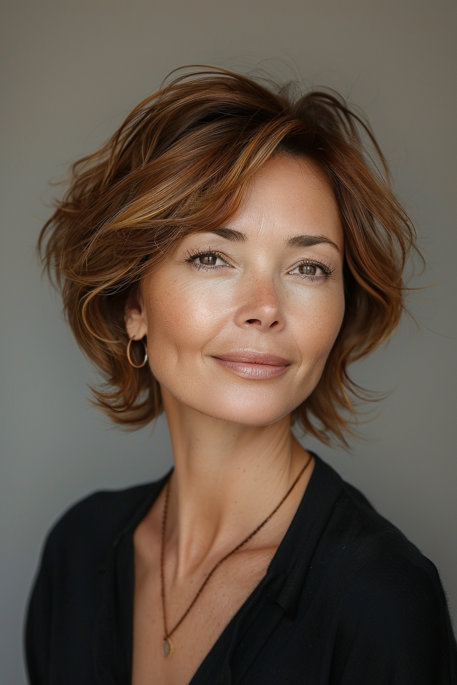 21. Softly Curled Bob for an Oval Face in Chestnut Brown - Short Hairstyles For Women Over 60 With Fine Hair