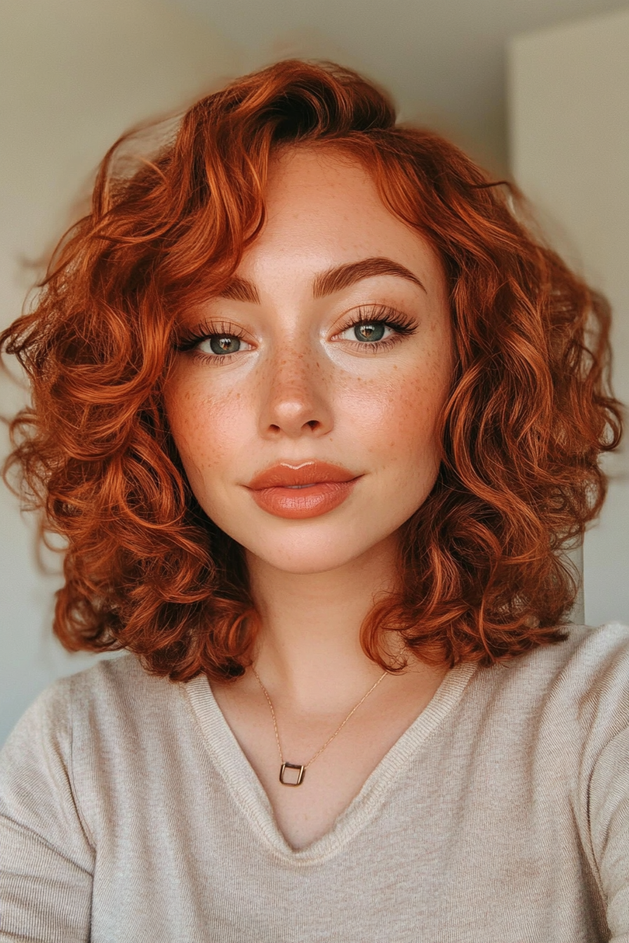 22. Curly Lob with Auburn Highlights (Short Hairstyles For Women) - Short Hairstyles For Women