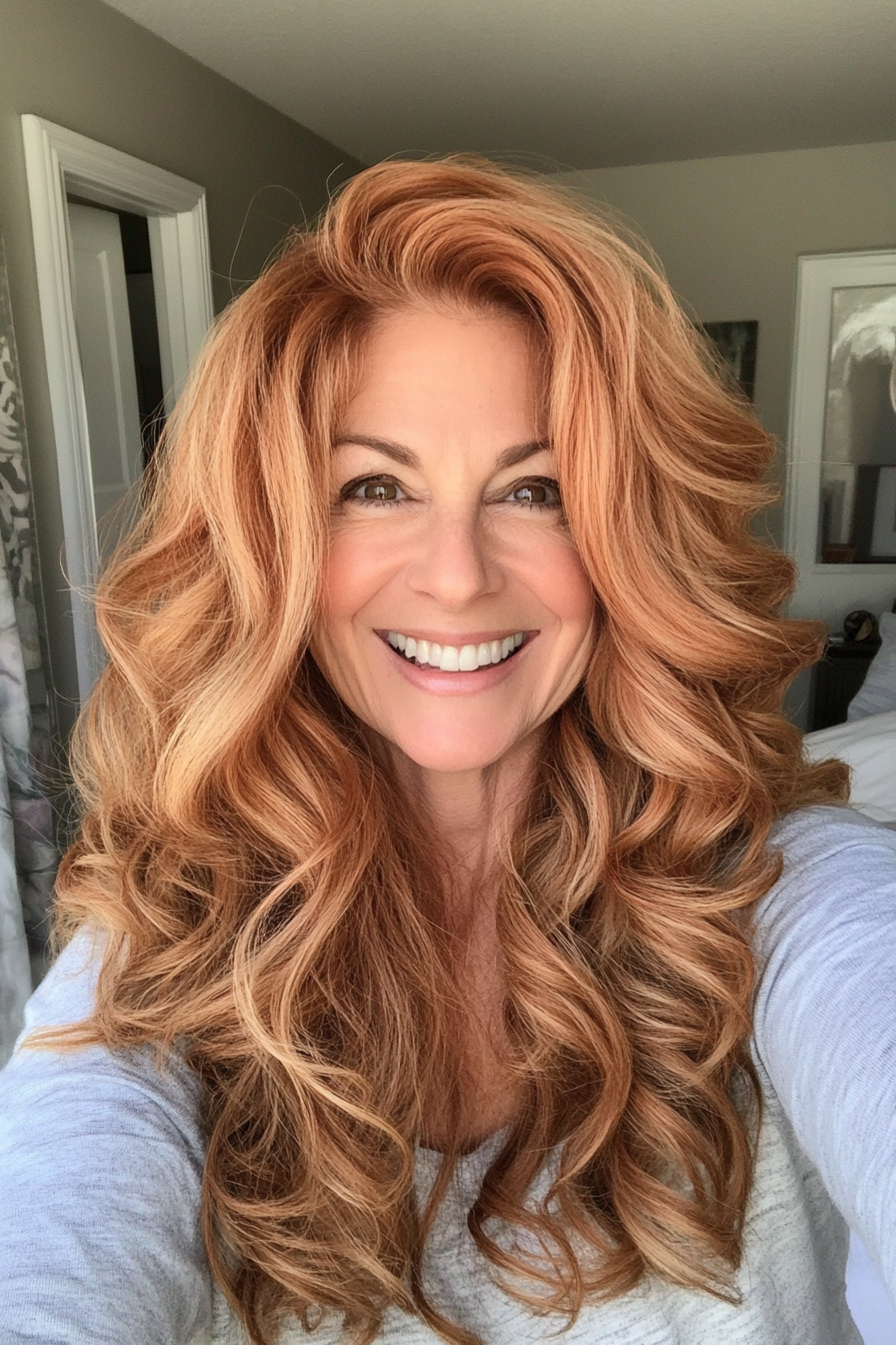 24. Light Cinnamon Curls (Long Haircuts For Women Over 50) - Long Haircuts For Women Over 50