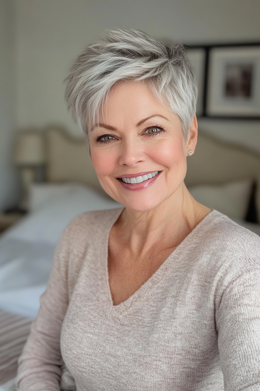 24. Silver-Gray Razor Cut Pixie (Short Hairstyles For Older Women With Fine Hair) - Short Hairstyles For Older Women With Fine Hair