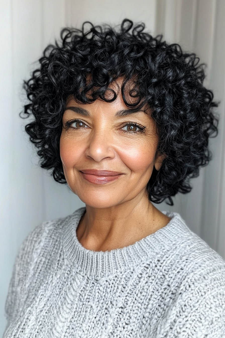 24. Voluminous Black Curls for a Bold Look (Short Curly Hairstyles For Older Women) - Short Curly Hairstyles For Older Women