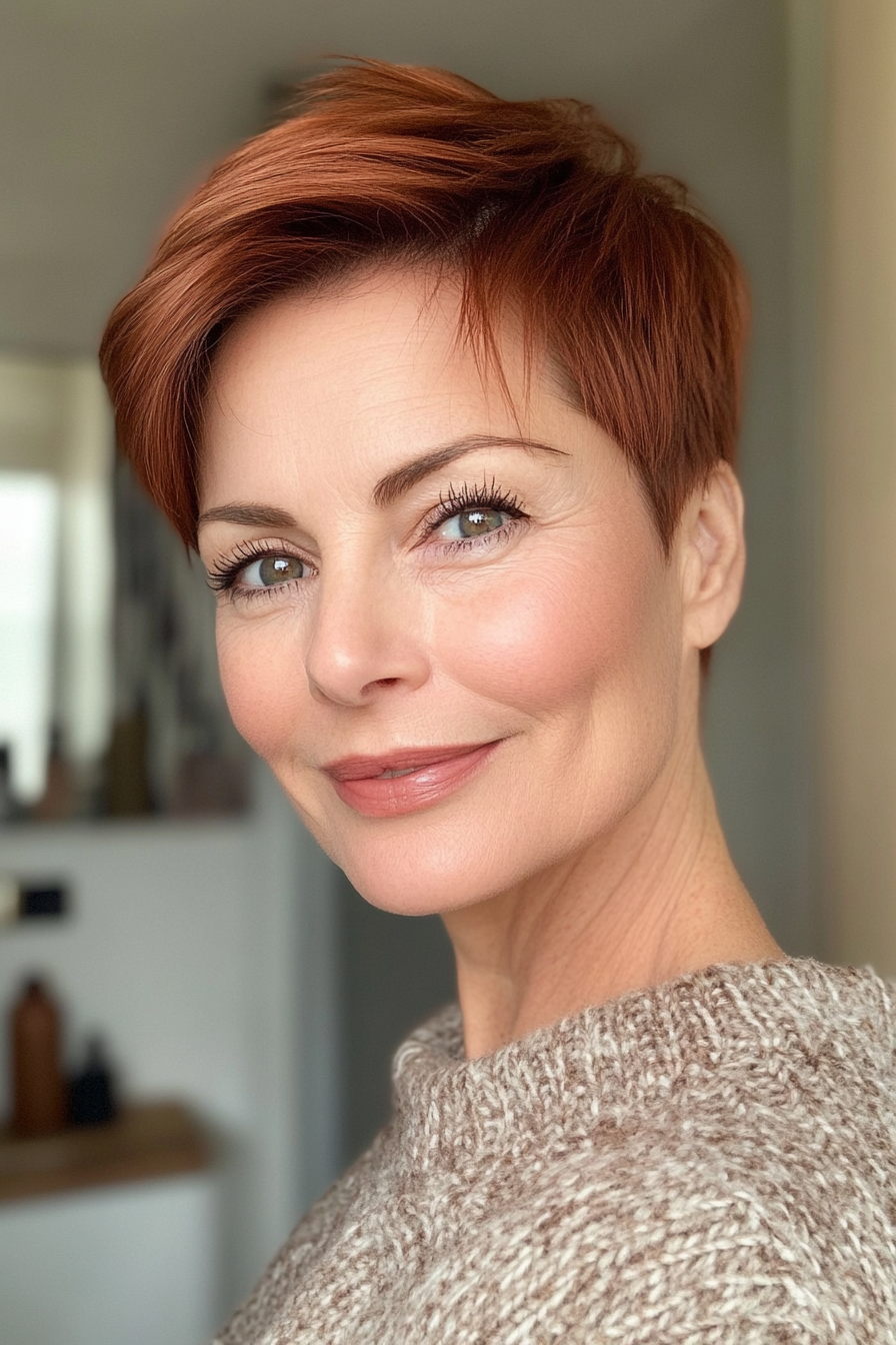 26. Tapered Pixie in Sunlit Copper (Short Layered Haircuts For Older Women) - Short Layered Haircuts For Older Women