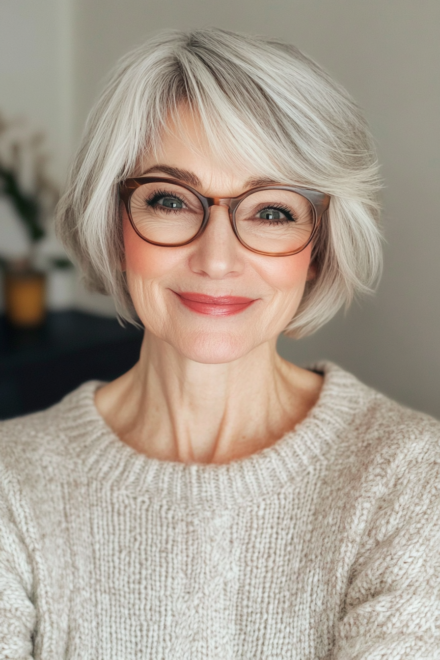 26. Textured Short Bob with Soft Bangs (Short Hairstyles For Women Over 60 With Glasses) - Short Hairstyles For Women Over 60 With Glasses