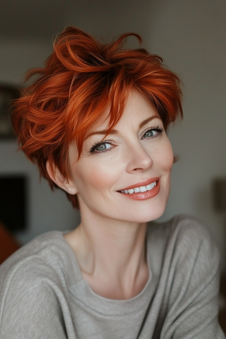 26. Voluminous Pixie in Copper Red (Haircuts For Women Over 50 With Double Chins) - Haircuts For Women Over 50 With Double Chins