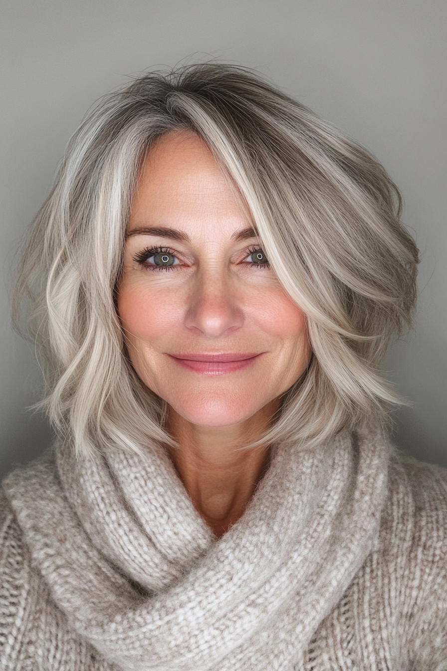 28. Short Layered Bob with Ice Blonde Highlights (Hairstyles For Women Over 50 With Fine Hair) - Hairstyles For Women Over 50 With Fine Hair