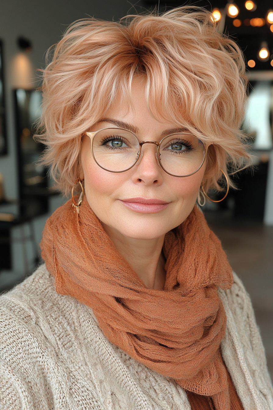 29. Rose Gold Layered Crop - Short Hairstyles For Women Over 50 With Glasses