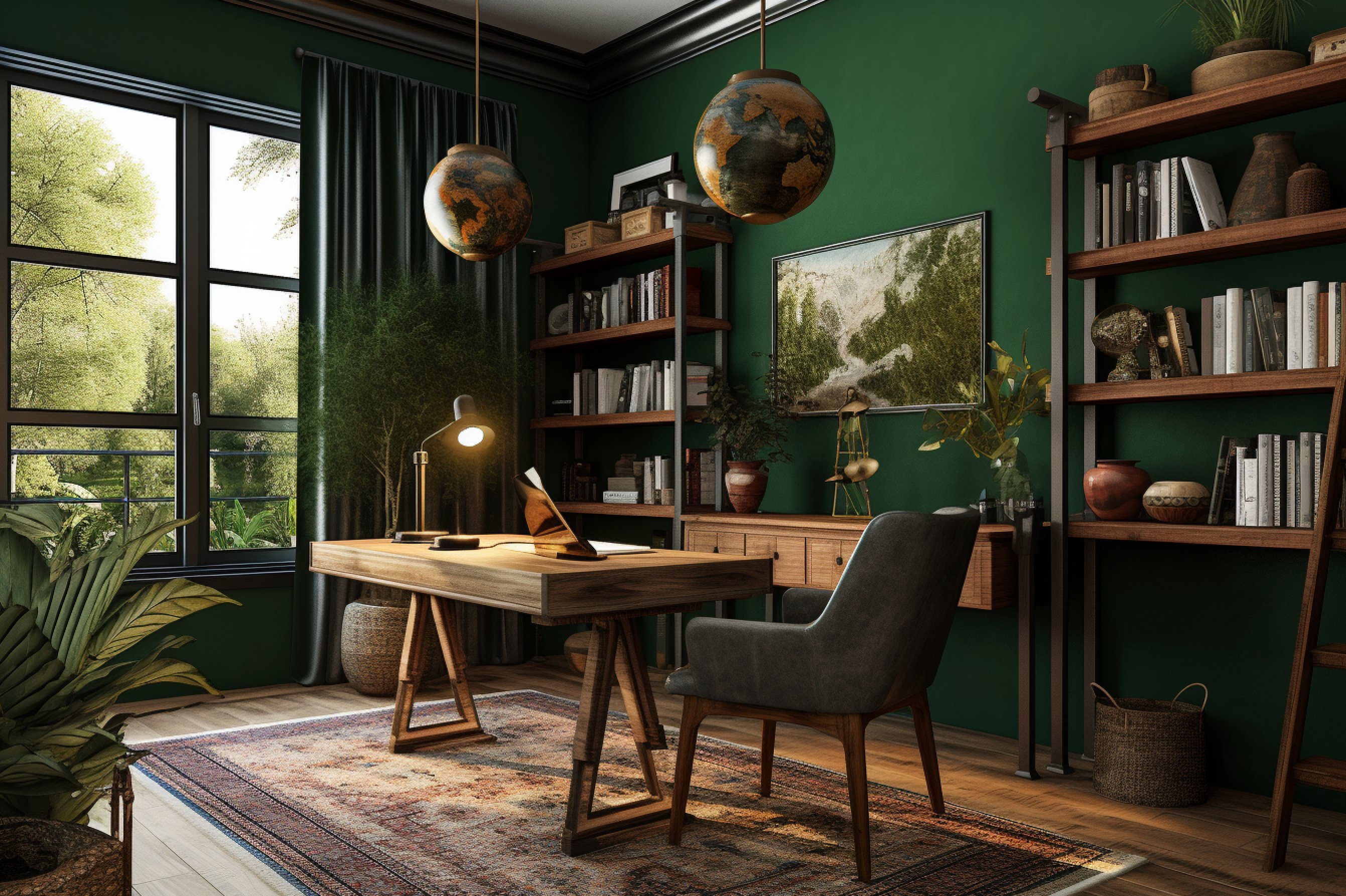 3. Forest Green and Rustic Brown Scheme. Welcome to a study room that feels more like a tree hug.