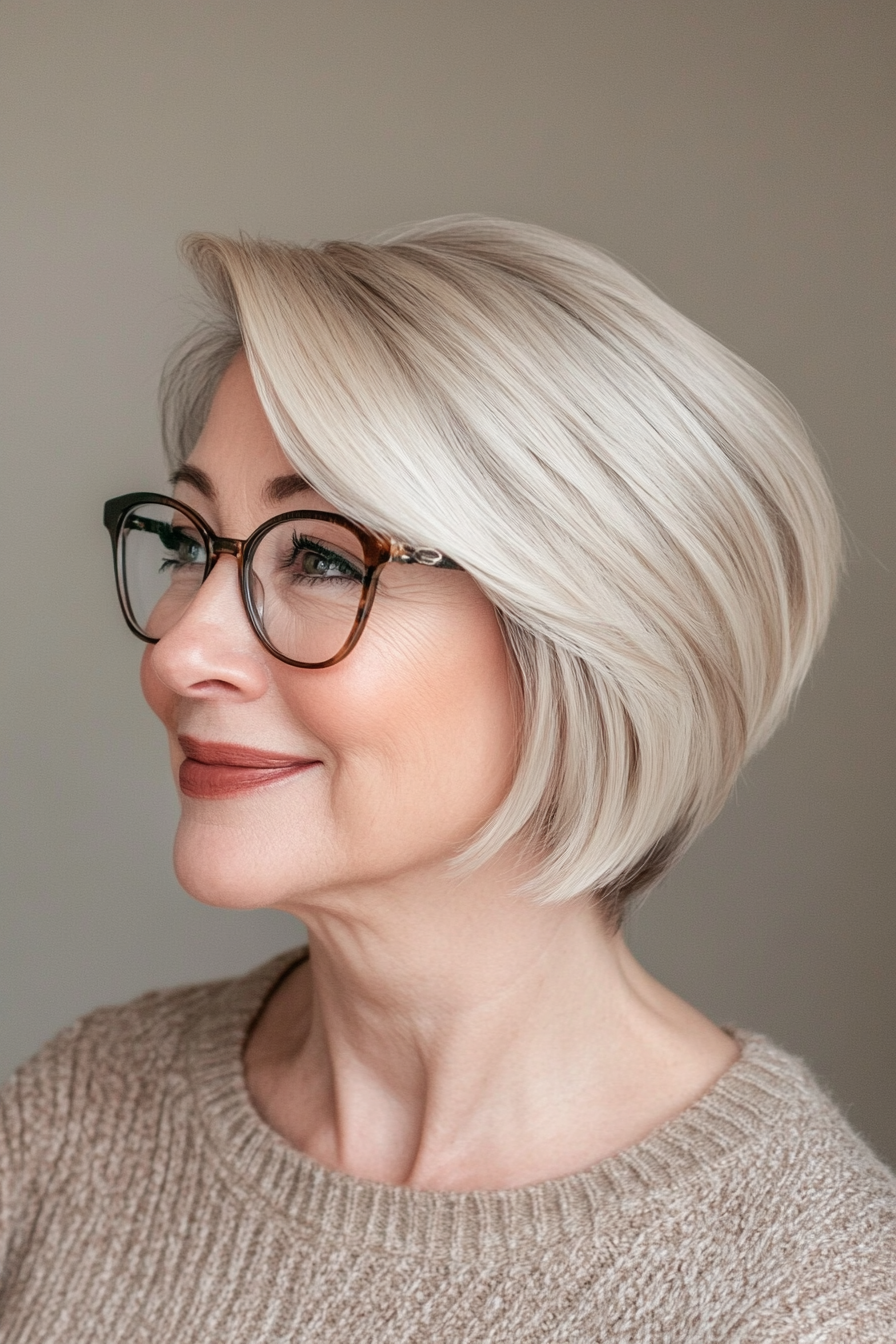 3. Layered Champagne Blonde Crop (Short Hairstyles For Women Over 60 With Glasses) - Short Hairstyles For Women Over 60 With Glasses