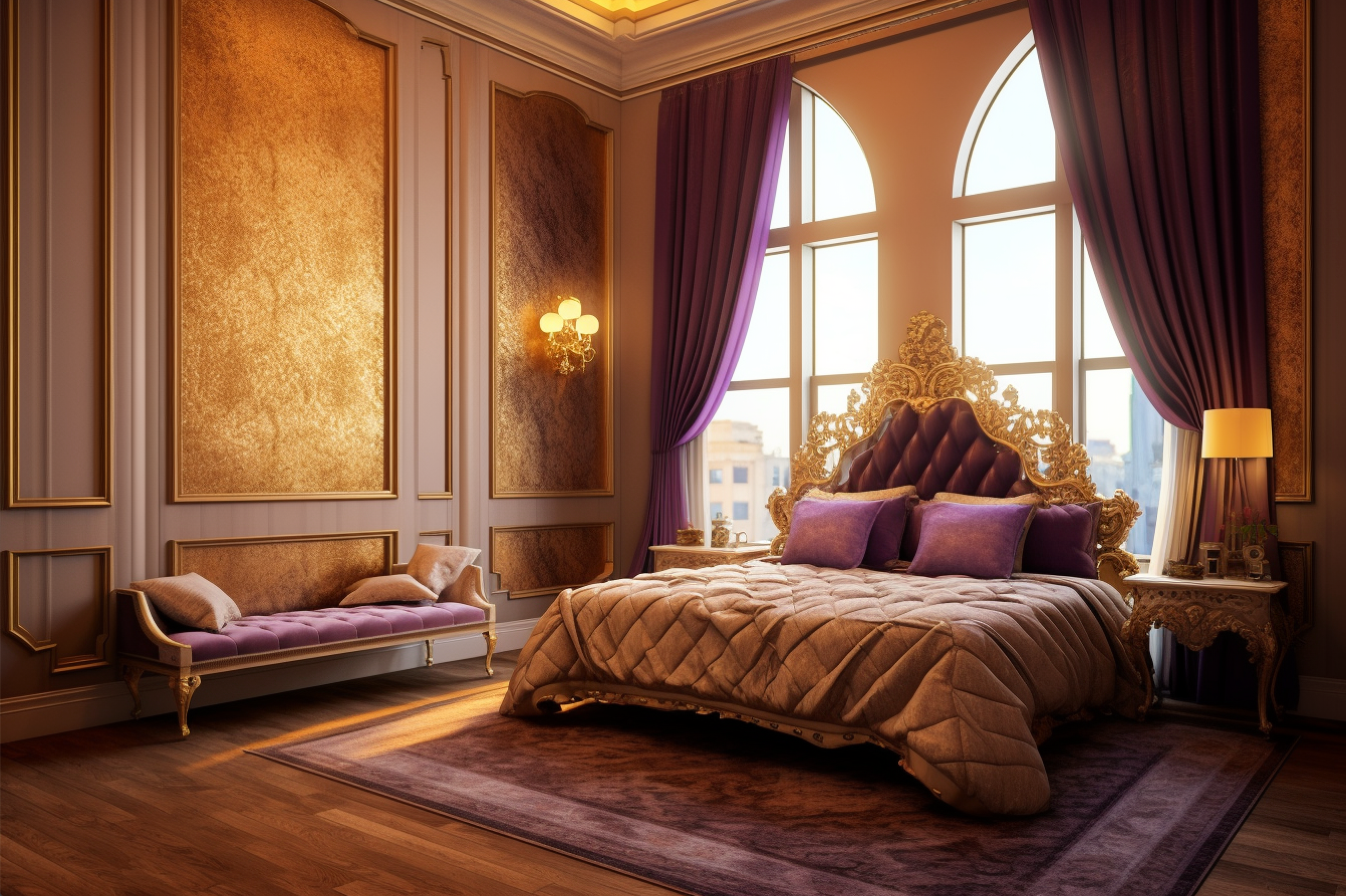 3. Luxurious_Bedroom_Royal_Purple_Golden_Glow