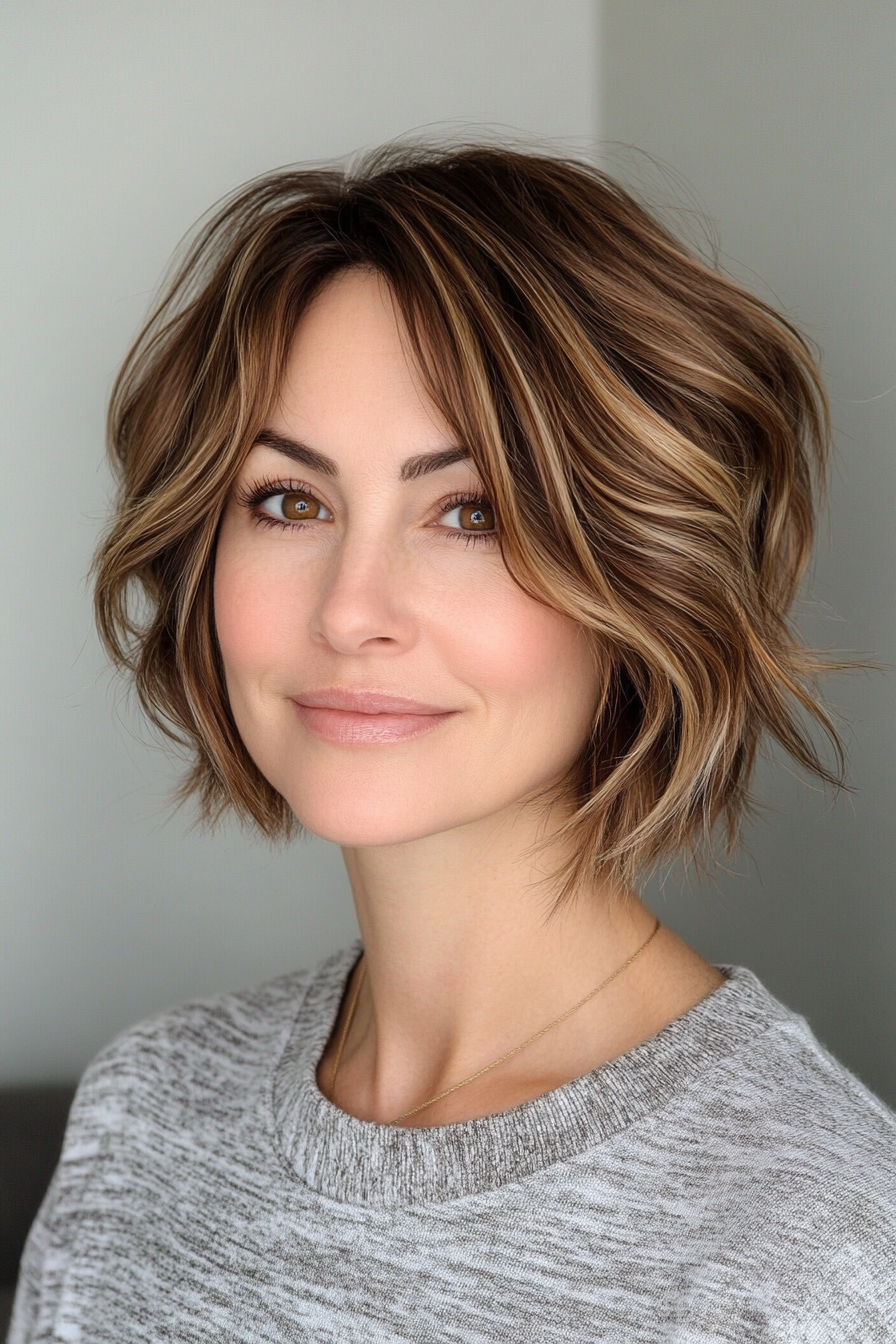 32. Short Stacked Bob with Frosted Highlights (Bob Hairstyles For Women Over 40) - Bob Hairstyles For Women Over 40