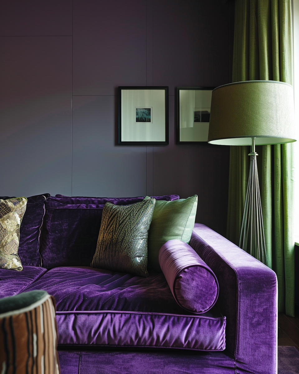 Modern Purple And Sage Green Living Room Interior   Design and Decor Ideas