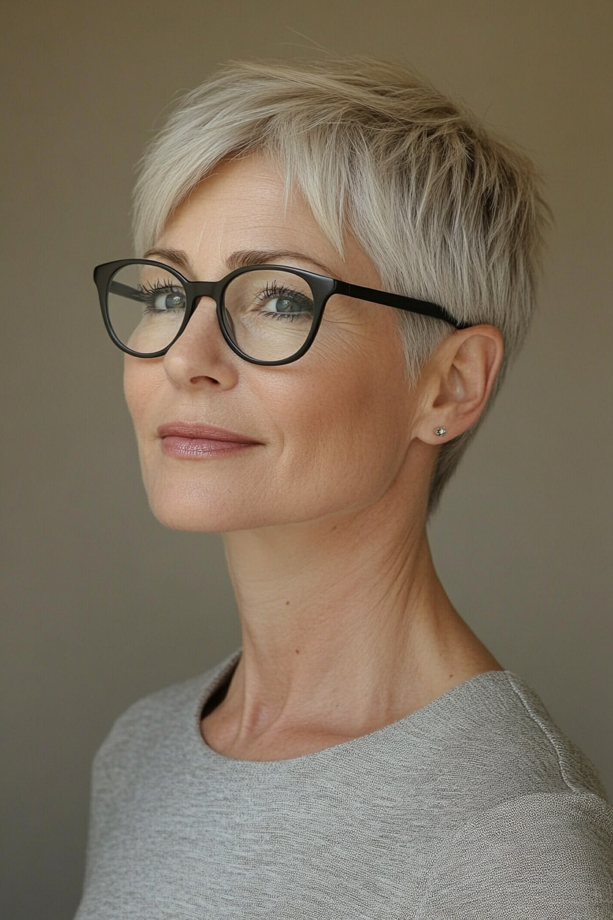 39. Ash Blonde Sleek Crop - Short Hairstyles For Women Over 50 With Glasses